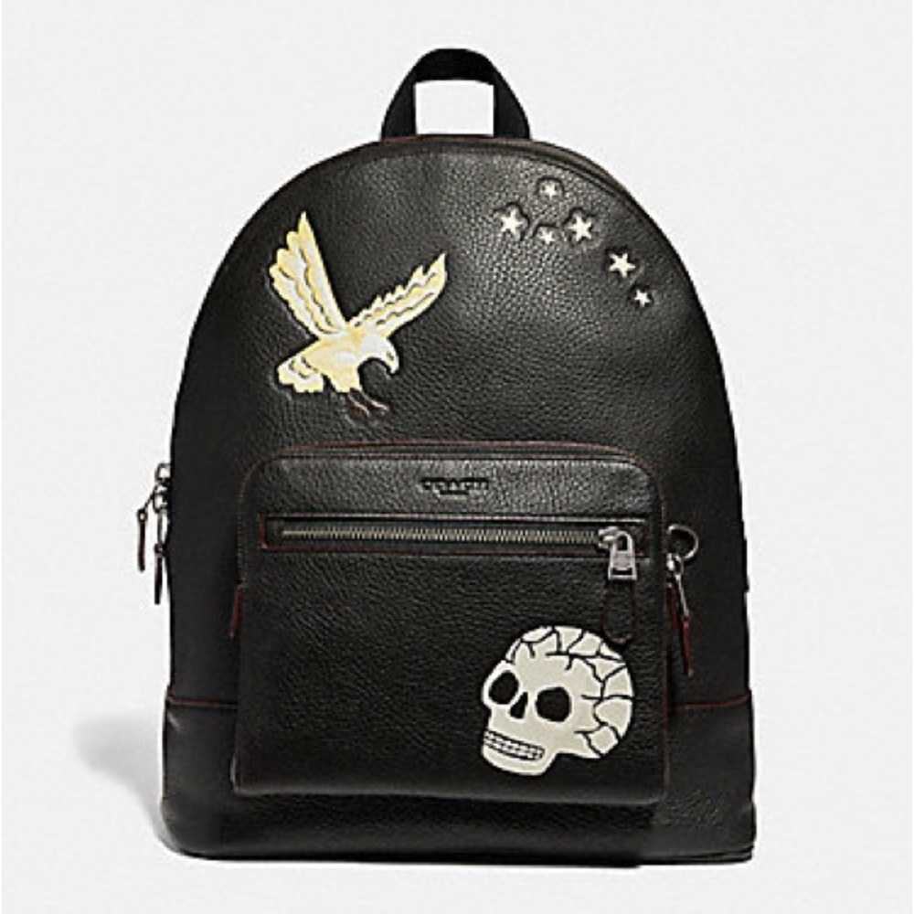 Coach Black Leather Backpack with Skull and Eagle - Picture 1 of 13